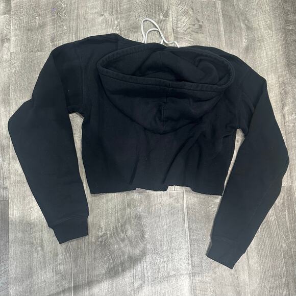 Wild Fable Black Cropped Hoodie Sweatshirt Drawstring Hood Size S - Picture 5 of 5